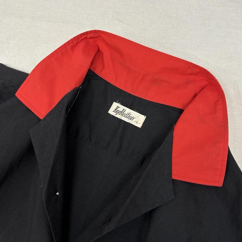 古着 USED シャツ、ブラウス 半袖 KeyPosition C-TK1256 ポリコットン 半袖 ボーリング シャツ 柄無し オープンカラー L 黒 / ブラック / black X 赤 / レッド / red メンズ USED 古着 中古 50164426