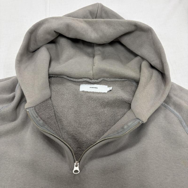 グラフペーパー Graphpaper パーカー 長袖 LOOPWHEELER ループウィラー GU201-70171B HALF ZIP PARKER ハーフジップ パーカー スウェット フーディ 2 無地 灰 / グレー / gray X 白 / ホワイト / white メンズ USED 古着 中古 50164445