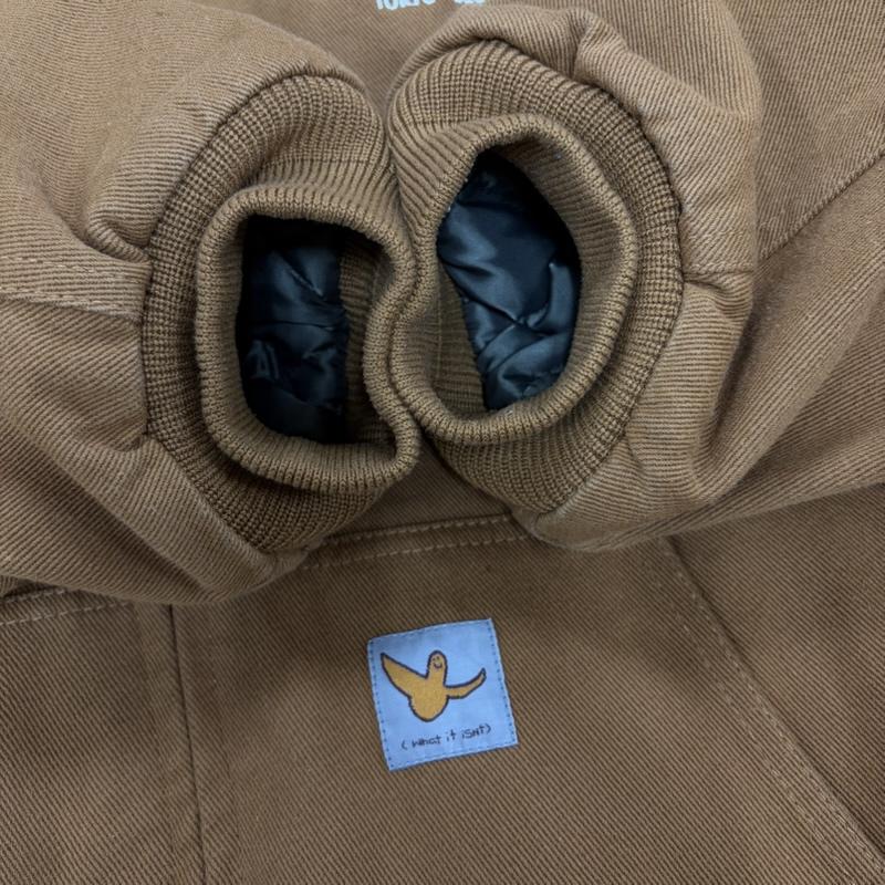 マーク・ゴンザレス Mark Gonzales ジャケット、上着 ジャンパー、ブルゾン ダック キルティング ロゴ 刺繍 プリント パーカー フード アクティブ ワーク ジャケット ブルゾン XL ロゴ、文字 X 刺繍 X プリント キャメル / キャメル / メンズ USED 古着 中古 50164446