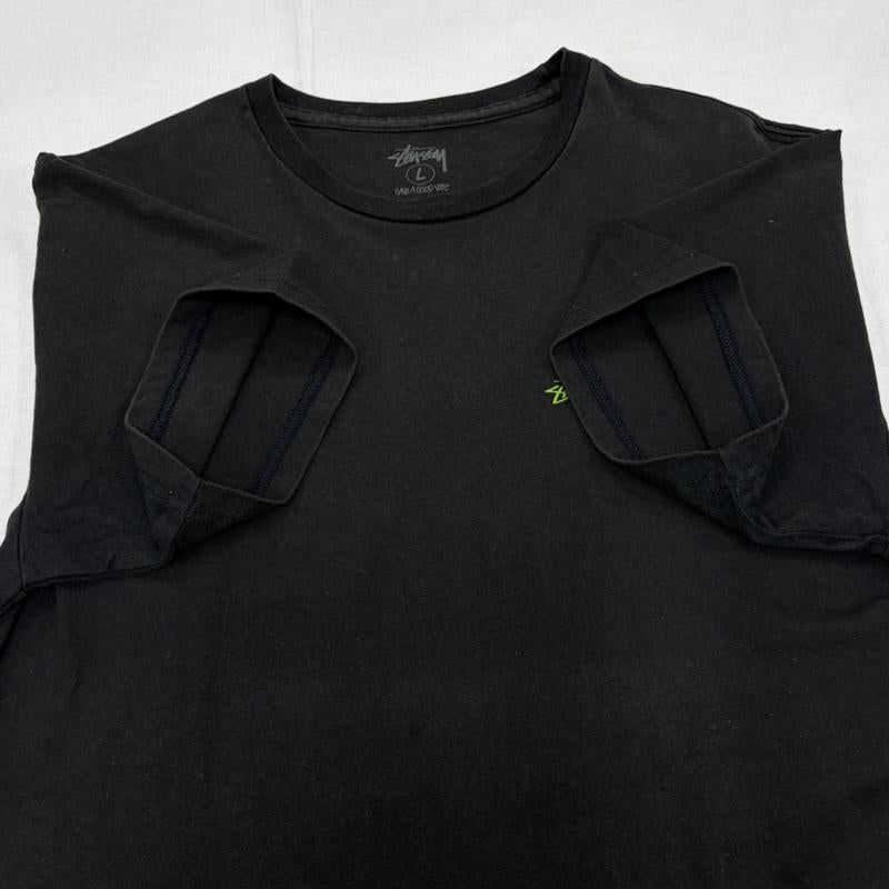 ステューシー STUSSY Tシャツ 半袖 半袖 メッセージ 両面プリント Tシャツ ロゴ WORLD WIDE L ロゴ、文字 X プリント 黒 / ブラック / black X 黄緑 / イエローグリーン / メンズ USED 古着 中古 50164450