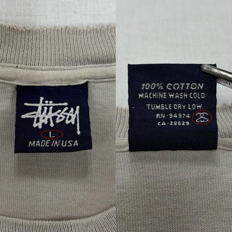 ステューシー STUSSY Tシャツ 半袖 90s OLD オールド ロゴ 戦闘機 プリント 半袖 TシャツUSA製 ヴィンテージ 紺タグ シングルステッチ フェード L ロゴ、文字 X プリント 灰 / グレー / gray メンズ USED 古着 中古 50164451