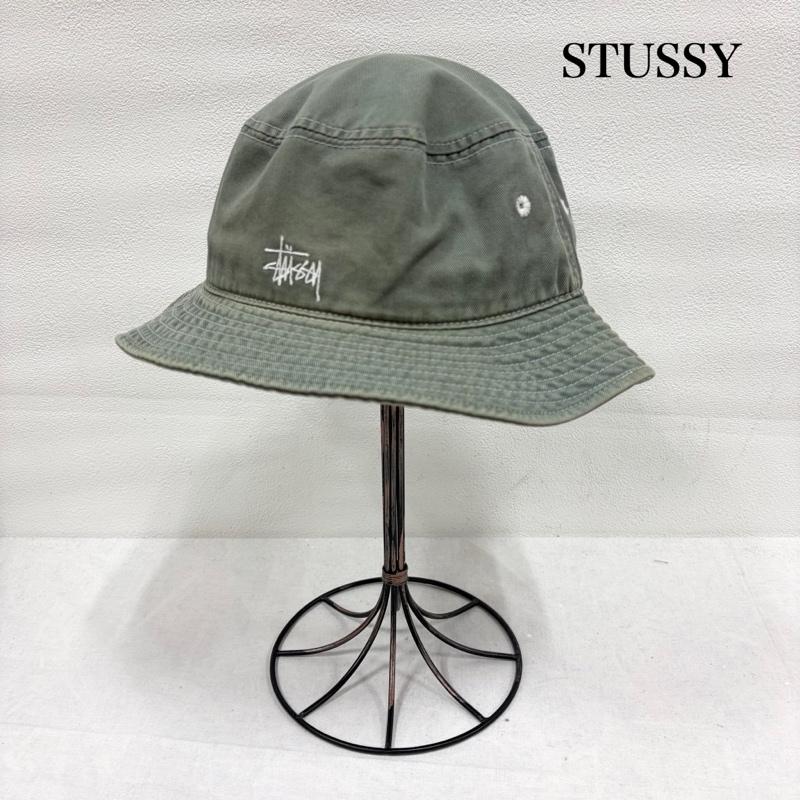 ステューシー STUSSY 帽子 ハット OLD オールド 90sフロント ロゴ 刺繍 バケットハット フェード L-XL ヴィンテージ - ロゴ、文字 X 刺繍 カーキ / カーキ / khaki X 白 / ホワイト / white メンズ USED 古着 中古 50164456