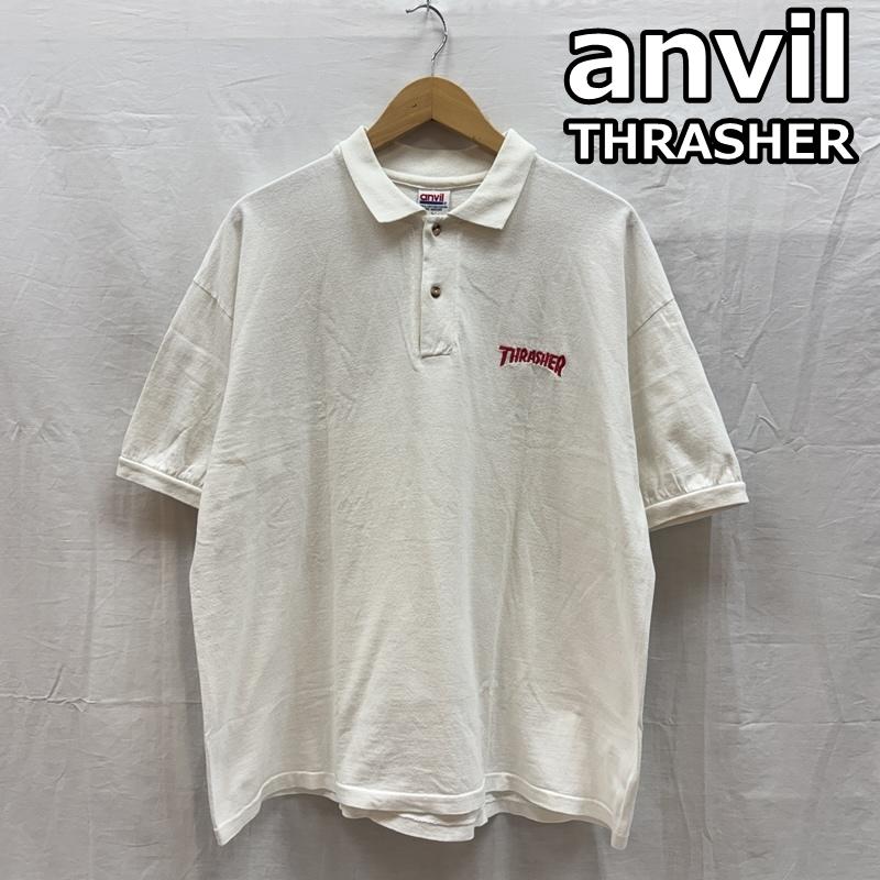 スラッシャー THRASHER ポロシャツ 半袖 anvil アンビル ボディ 半袖 コットン ポロシャツ L 白 / ホワイト / white メンズ USED 古着 中古 50164458