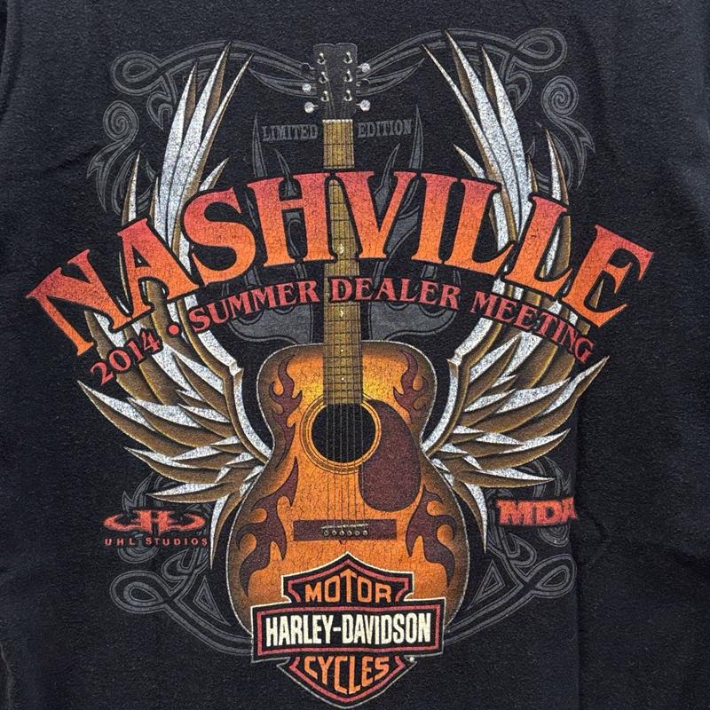 ハーレーダビッドソン Harley-Davidson Tシャツ 半袖 2014 SUMMER DEALER MEETING ナッシュビル ロゴ クルーネック 半袖 Tシャツ M 黒 / ブラック / black メンズ USED 古着 中古 50164461