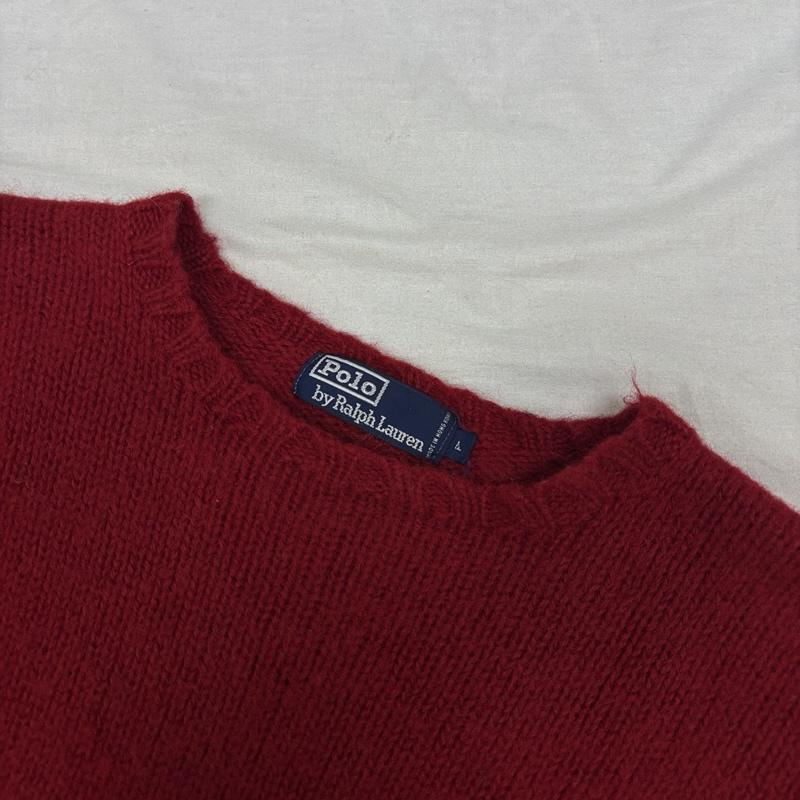 ポロバイラルフローレン Polo by RALPH LAUREN ニット、セーター 長袖 90年代 ビンテージ 香港製 ウール ニット セーター エルボーパッチ 90s VINTAGE L 赤 / レッド / red メンズ USED 古着 中古 50164467