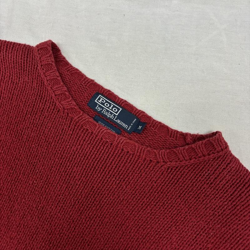 ポロバイラルフローレン Polo by RALPH LAUREN ニット、セーター 長袖 クルーネック コットン ニット セーター 中国製 M 赤 / レッド / red メンズ USED 古着 中古 50164469