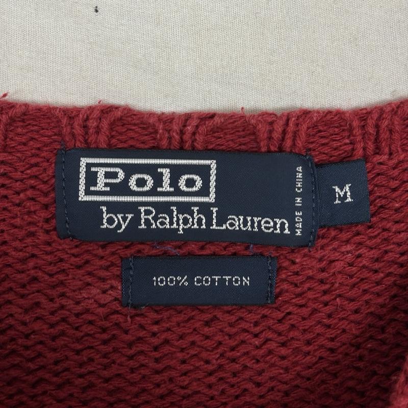 ポロバイラルフローレン Polo by RALPH LAUREN ニット、セーター 長袖 クルーネック コットン ニット セーター 中国製 M 赤 / レッド / red メンズ USED 古着 中古 50164469