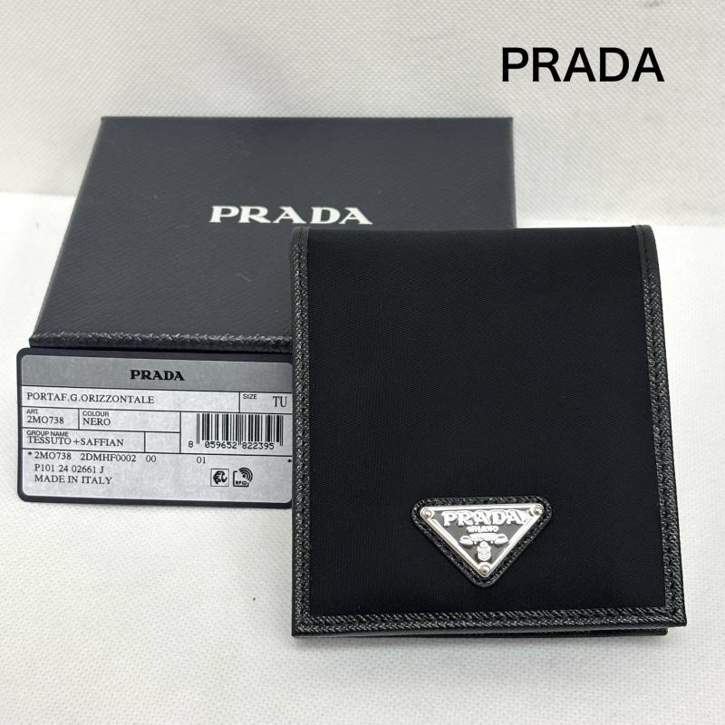 プラダ PRADA 財布 二つ折り 財布 TESSUTO SAFFIAN 2MO738 NERO テスート サフィアーノ トライアングルロゴ - 黒 / ブラック / black メンズ USED 古着 中古 50164485