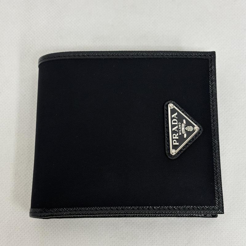 プラダ PRADA 財布 二つ折り 財布 TESSUTO SAFFIAN 2MO738 NERO テスート サフィアーノ トライアングルロゴ - 黒 / ブラック / black メンズ USED 古着 中古 50164485