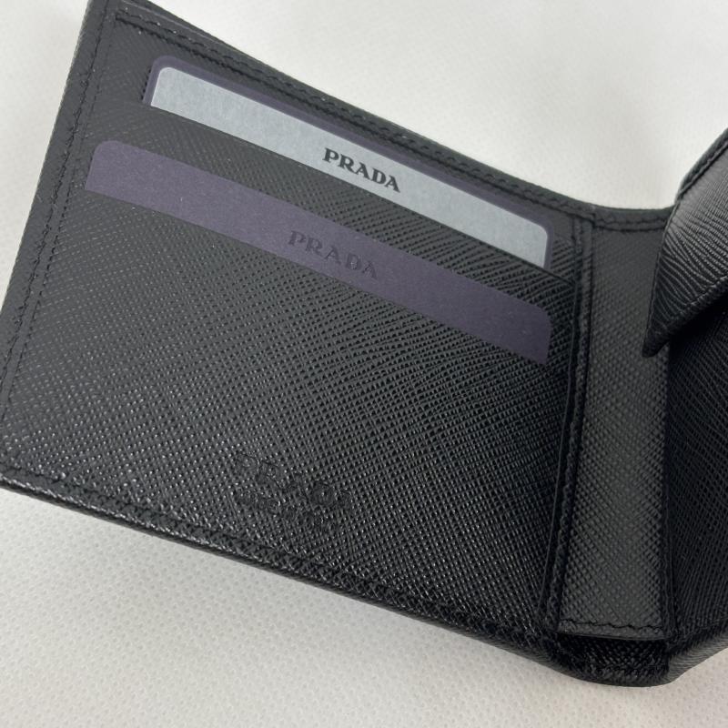 プラダ PRADA 財布 二つ折り 財布 TESSUTO SAFFIAN 2MO738 NERO テスート サフィアーノ トライアングルロゴ - 黒 / ブラック / black メンズ USED 古着 中古 50164485