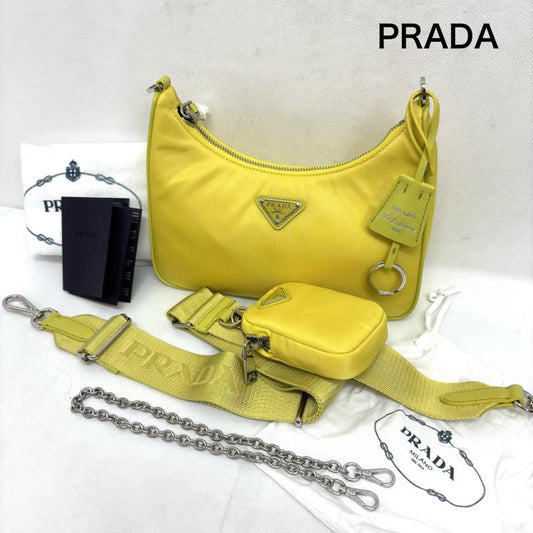プラダ PRADA ハンドバッグ ハンドバッグ Re-Edition 2005 リエディション リナイロン トライアングルロゴプレート ミニ - 黄 / イエロー / yellow レディース USED 古着 中古 50164495