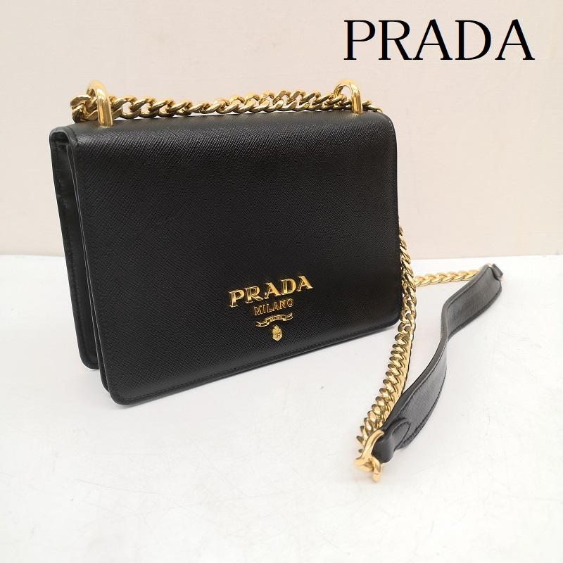 プラダ PRADA ショルダーバッグ ショルダーバッグ サフィアーノ レザー チェーン ゴールド 金具 ショルダーバッグ 1BD133 - 黒 / ブラック / black X 金 / ゴールド / gold color レディース USED 古着 中古 50164498