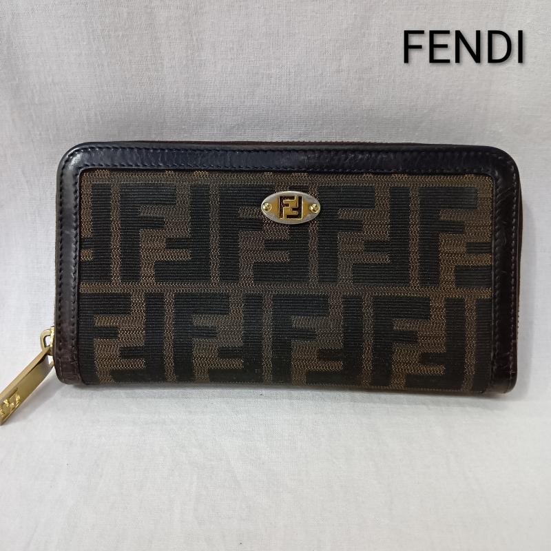 フェンディ FENDI 財布 長財布 ズッカ柄 ラウンドファスナー 長財布 FF レザー キャンバス 2513 8m0024 ca7 099 - ロゴ、文字 茶 / ブラウン / brown レディース USED 古着 中古 50164537