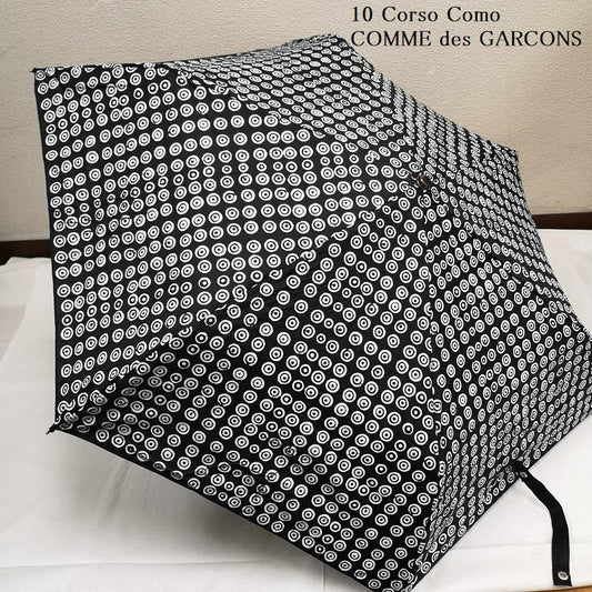 コムデギャルソン COMME des GARCONS ファッション小物 傘 10 Corso Como サークルプリント 折り畳み 傘 パラソル - 白 / ホワイト / white X 黒 / ブラック / black メンズ USED 古着 中古 50164540