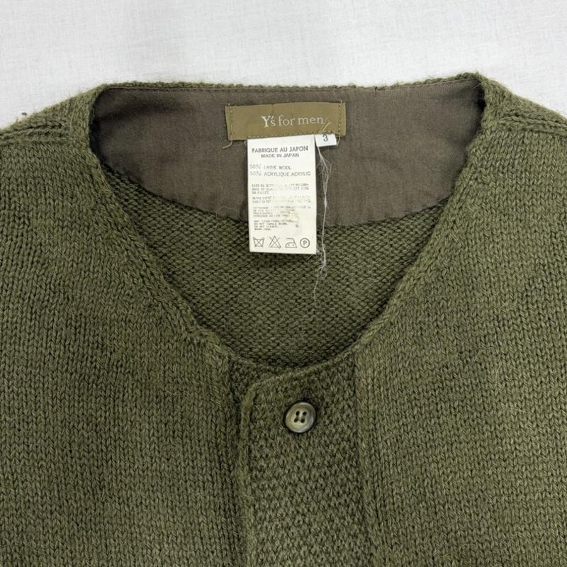 ワイズフォーメン Y s for men ニット、セーター 長袖 Yohji Yamamoto ヨウジヤマモト フロント ポケット カーディガン ニット 日本製 3 無地 カーキオリーブ / カーキオリーブ / メンズ USED 古着 中古 50164549