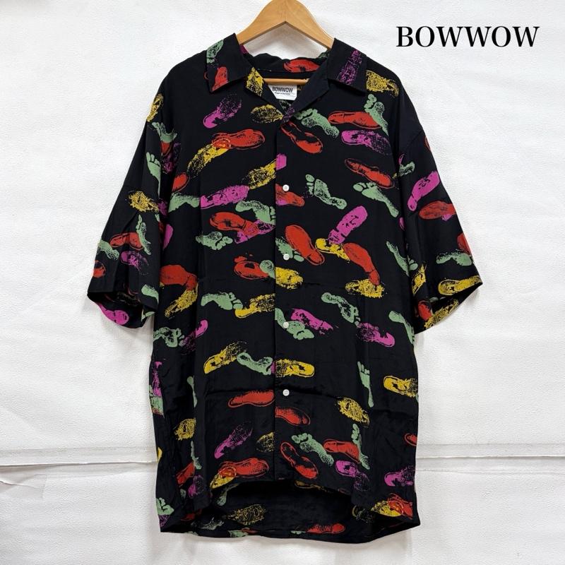 バウワウ Bowwow シャツ、ブラウス 半袖 半袖 ハワイアンシャツ アロハ 足跡 プリント オープンカラー レーヨン100％ XL 総柄 X プリント 黒 / ブラック / black X マルチカラー / マルチカラー / multicolor メンズ USED 古着 中古 50164550