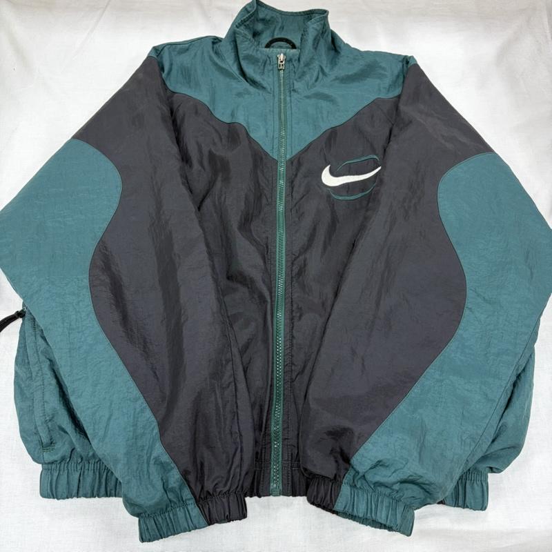 ナイキ NIKE ジャケット、上着 ジャンパー、ブルゾン 90s ナイロンジャケット ジップアップ ロゴ 刺繍 カラーブロック デザイン ヴィンテージ M ロゴ、文字 緑 / グリーン / green X 黒 / ブラック / black X 白 / ホワイト / white メンズ USED 古着 中古 50164552