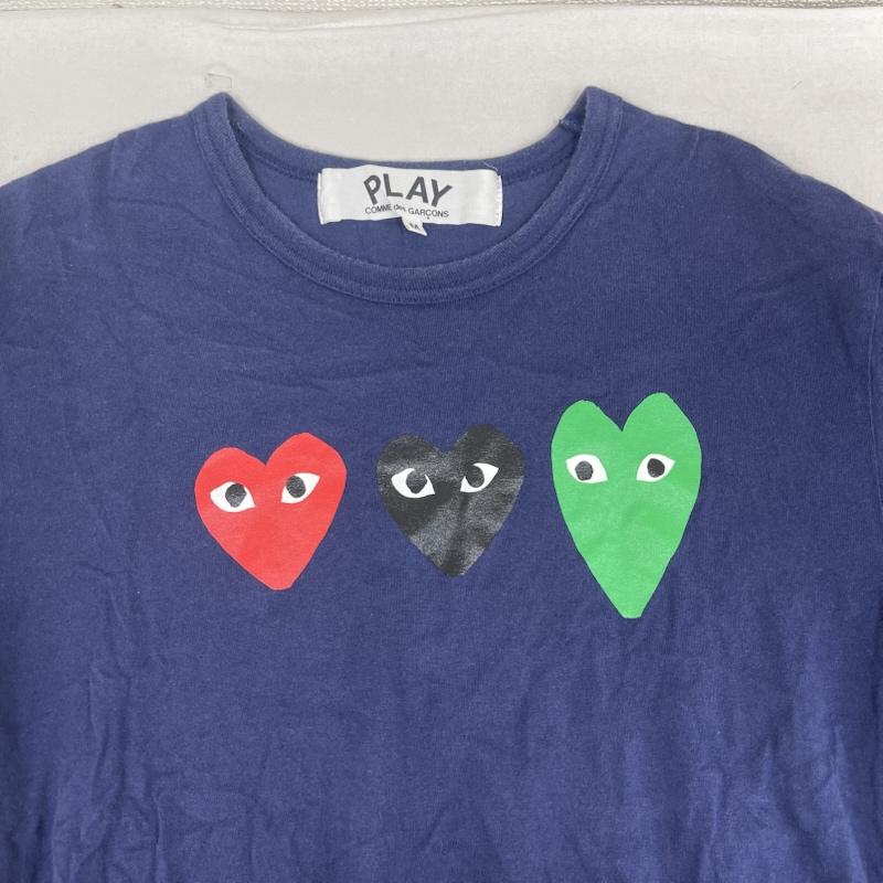 プレイコムデギャルソン PLAY COMME des GARCONS Tシャツ 半袖 日本製 3連ハート ロゴ プリント Tシャツ az-t186 M 紺 / ネイビー / navy メンズ USED 古着 中古 50164561