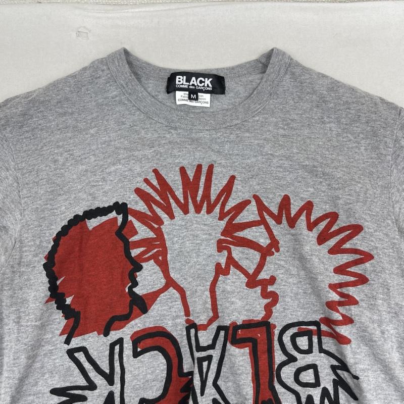 ブラックコムデギャルソン BLACK COMME des GARCONS Tシャツ 半袖 日本製 パンク グラフィック プリント Tシャツ 1Q-T004 M 灰 / グレー / gray メンズ USED 古着 中古 50164567
