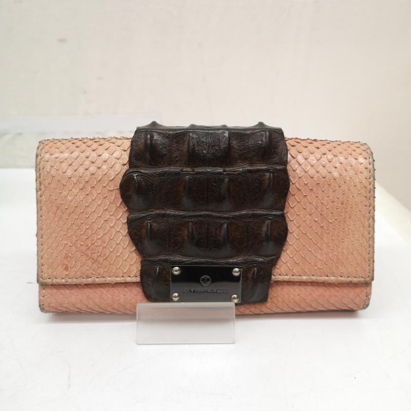 エムブレインズ EMBRAINS 財布 長財布 19ss パイソン クロコ レザー ウォレット 長財布 - 桃 / ピンク / pink レディース USED 古着 中古 50164578