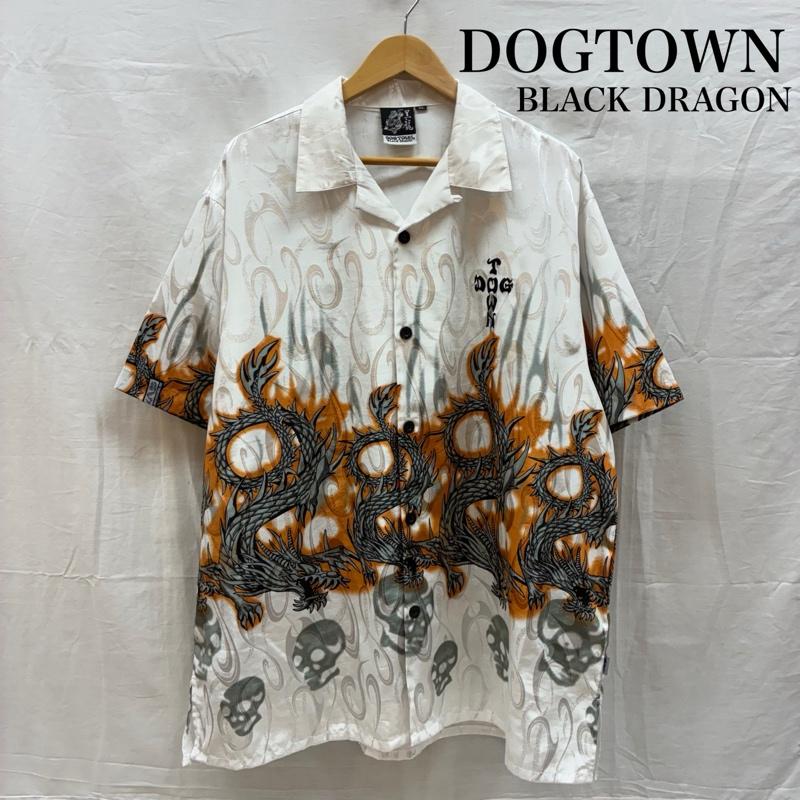 ドッグタウン DOGTOWN シャツ、ブラウス 半袖 BLACK DRAGON ブラック ドラゴン トライバル 龍 スカル オープンカラー アロハシャツ XL メンズ USED 古着 中古 50164597
