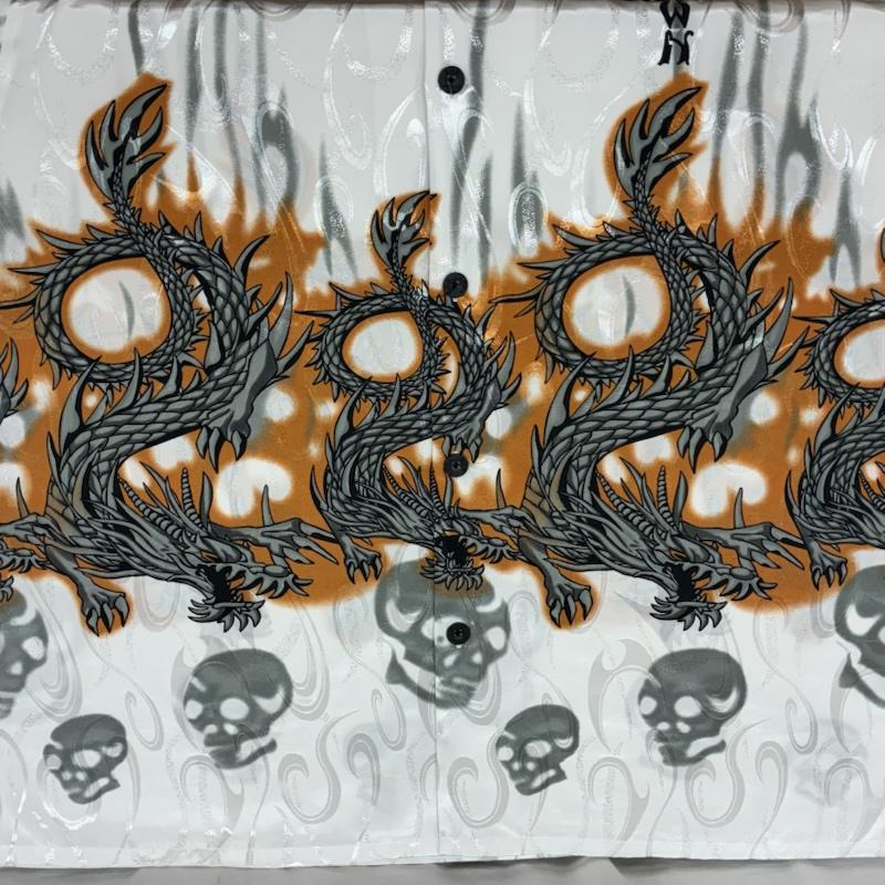 ドッグタウン DOGTOWN シャツ、ブラウス 半袖 BLACK DRAGON ブラック ドラゴン トライバル 龍 スカル オープンカラー アロハシャツ XL メンズ USED 古着 中古 50164597