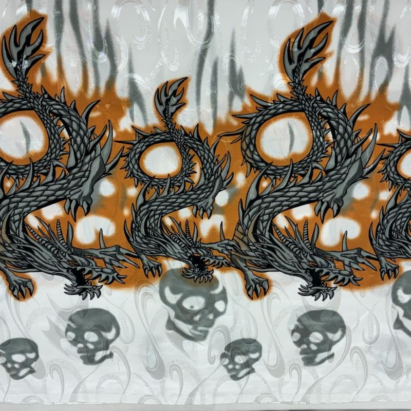 ドッグタウン DOGTOWN シャツ、ブラウス 半袖 BLACK DRAGON ブラック ドラゴン トライバル 龍 スカル オープンカラー アロハシャツ XL メンズ USED 古着 中古 50164597