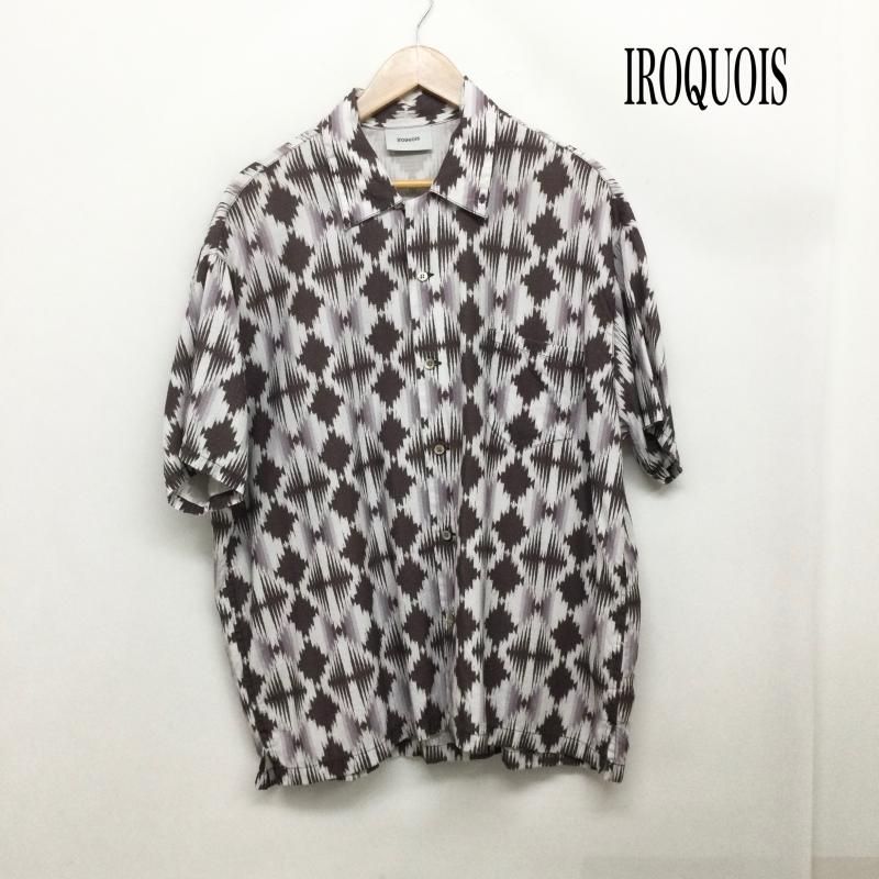 イロコイ Iroquois シャツ、ブラウス 半袖 iroquois 378108 オープンカラー　アロハ　レーヨン　半袖シャツ 2 総柄 白 / ホワイト / white X 紫 / パープル / purple メンズ USED 古着 中古 50164607