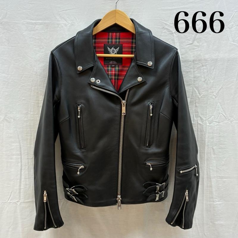 トリプルシックスレザーウェア 666LEATHERWEAR ジャケット、上着 レザージャケット タイトフィット サイドベルト レザー ジャケット ダブル ライダース LJW-1TF タータンチェック シープスキン 36 レディース USED 古着 中古 50164609