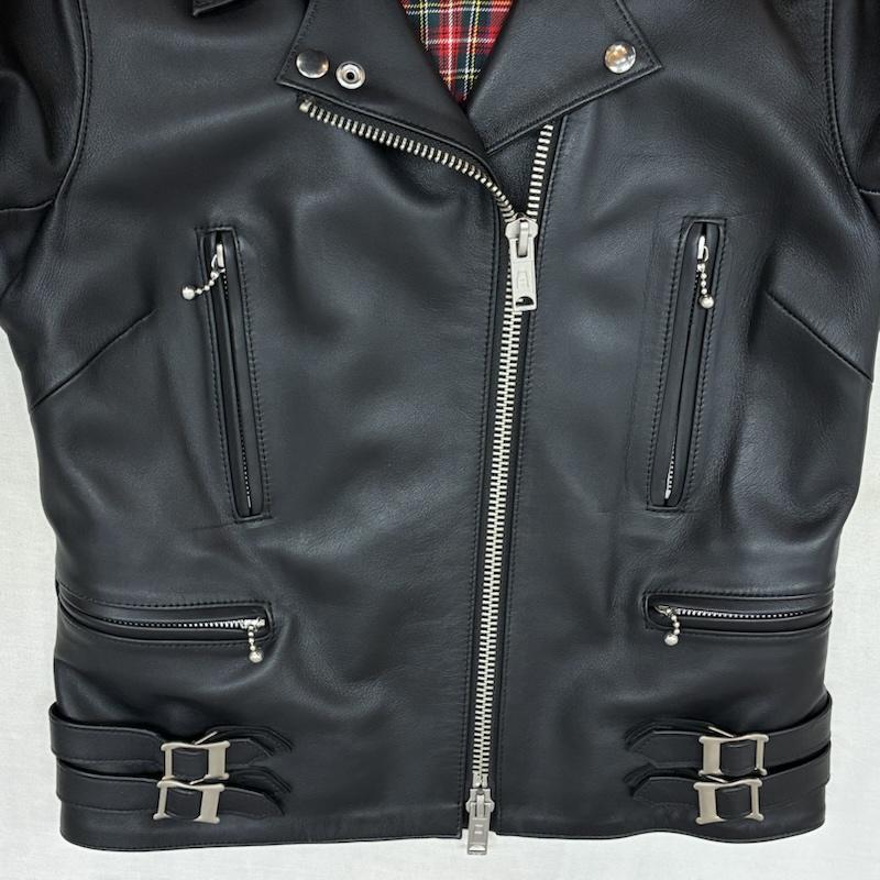 トリプルシックスレザーウェア 666LEATHERWEAR ジャケット、上着 レザージャケット タイトフィット サイドベルト レザー ジャケット ダブル ライダース LJW-1TF タータンチェック シープスキン 36 レディース USED 古着 中古 50164609