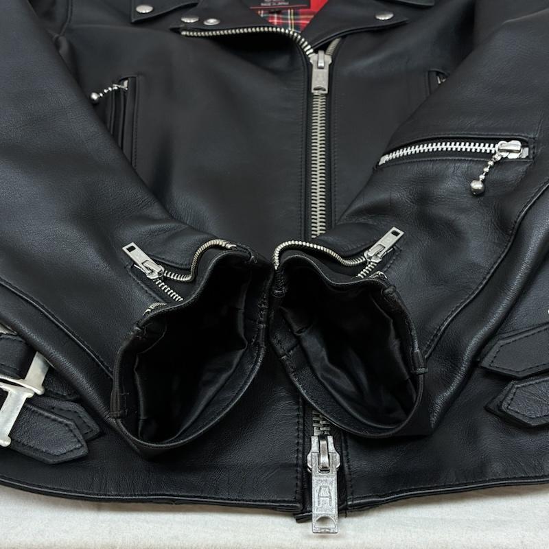 トリプルシックスレザーウェア 666LEATHERWEAR ジャケット、上着 レザージャケット タイトフィット サイドベルト レザー ジャケット ダブル ライダース LJW-1TF タータンチェック シープスキン 36 レディース USED 古着 中古 50164609