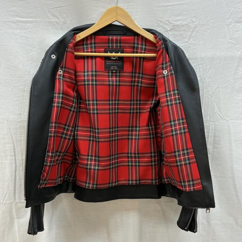 トリプルシックスレザーウェア 666LEATHERWEAR ジャケット、上着 レザージャケット タイトフィット サイドベルト レザー ジャケット ダブル ライダース LJW-1TF タータンチェック シープスキン 36 レディース USED 古着 中古 50164609