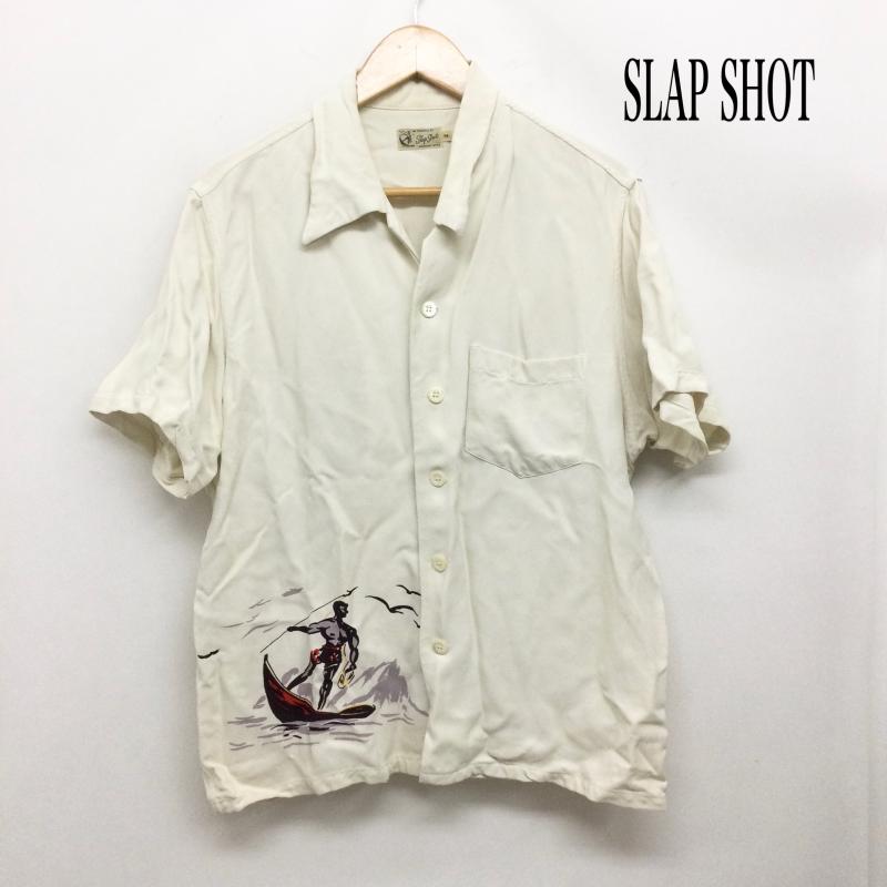 スラップショット SLAP SHOT シャツ、ブラウス 半袖 slap shot レーヨン 半袖 サーファー柄　アロハ M プリント 白 / ホワイト / white メンズ USED 古着 中古 50164610