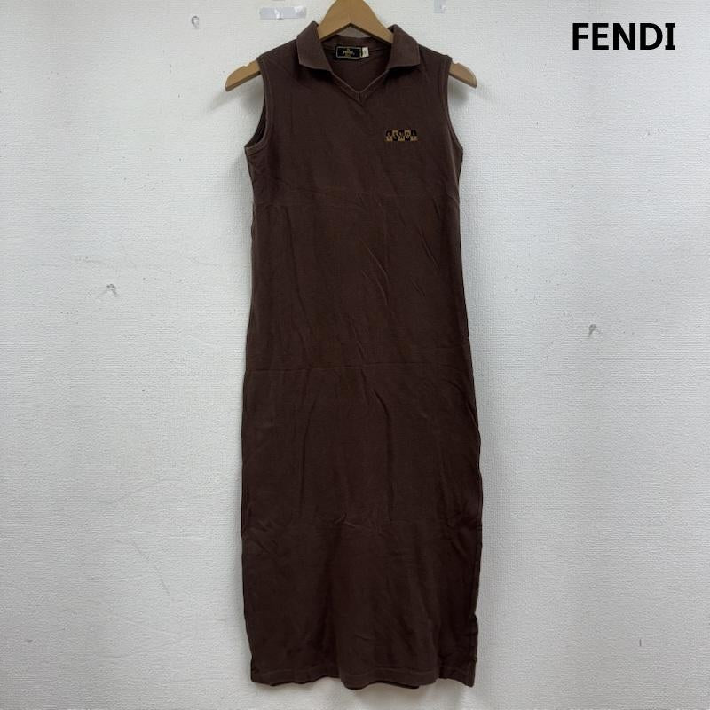フェンディ FENDI ワンピース ロングスカート イタリア製 Vネック ノースリーブ ストレート ロング ワンピース 42 茶 / ブラウン / brown レディース USED 古着 中古 50164612
