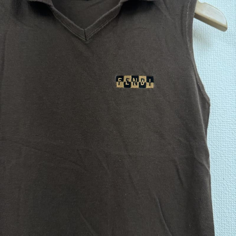 フェンディ FENDI ワンピース ロングスカート イタリア製 Vネック ノースリーブ ストレート ロング ワンピース 42 茶 / ブラウン / brown レディース USED 古着 中古 50164612