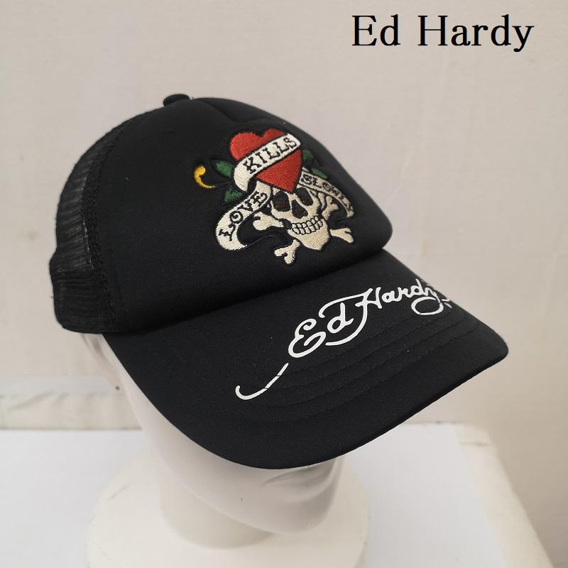エドハーディー Ed Hardy 帽子 キャップ タトゥー スカル 刺繍 キャップ ハート ロゴ 黒 / ブラック / black メンズ USED 古着 中古 50164623
