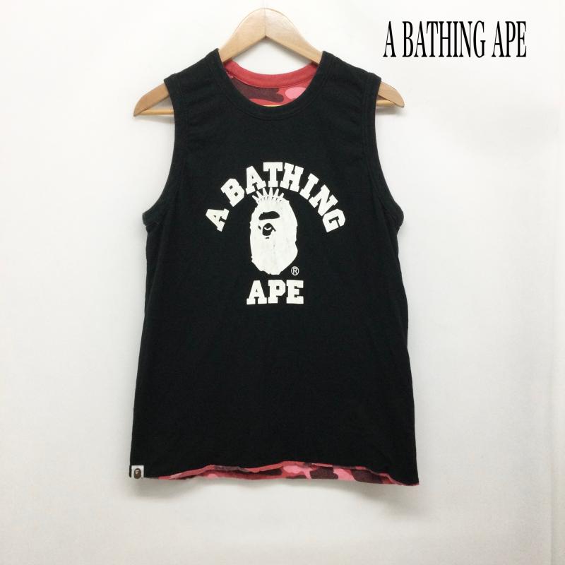 アベイシングエイプ A BATHING APE タンクトップ タンクトップ a bathing ape タンクトップ　リバーシブル　BAPE　迷彩 M ロゴ、文字 黒 / ブラック / black X 赤 / レッド / red メンズ USED 古着 中古 50164624