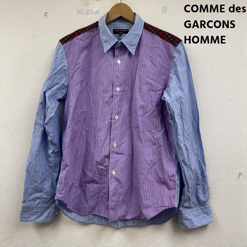 コムデギャルソンオム COMME des GARCONS HOMME シャツ、ブラウス 長袖 クレイジーパターン 切り替え ストライプ タータンチェック 長袖シャツ 2008AW XS 水色 / ライトブルー / メンズ USED 古着 中古 50164635