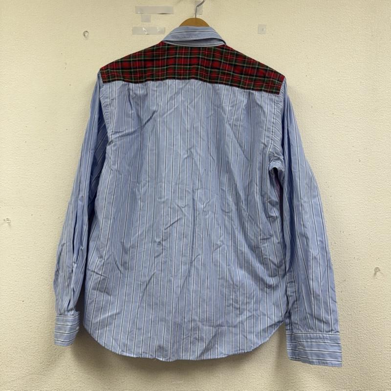 コムデギャルソンオム COMME des GARCONS HOMME シャツ、ブラウス 長袖 クレイジーパターン 切り替え ストライプ タータンチェック 長袖シャツ 2008AW XS 水色 / ライトブルー / メンズ USED 古着 中古 50164635