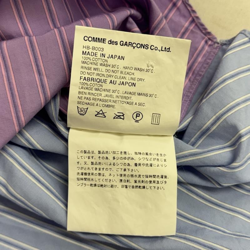コムデギャルソンオム COMME des GARCONS HOMME シャツ、ブラウス 長袖 クレイジーパターン 切り替え ストライプ タータンチェック 長袖シャツ 2008AW XS 水色 / ライトブルー / メンズ USED 古着 中古 50164635