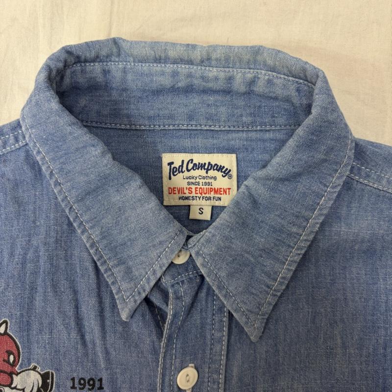 テッドマン TEDMAN シャツ、ブラウス 長袖 TED COMPANY 両面プリント長袖シャツ シャンブレーシャツ ワークシャツ light blue S S プリント 水色 / ライトブルー / メンズ USED 古着 中古 50164643