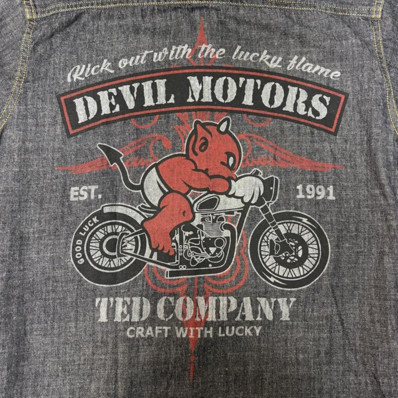 テッドマン TEDMAN シャツ、ブラウス 長袖 TED COMPANY 両面プリント長袖シャツ シャンブレーシャツ ワークシャツ indigo blue S S プリント インディゴ / インディゴ / Indigo メンズ USED 古着 中古 50164649