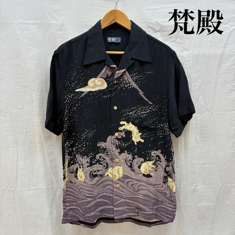 古着 USED シャツ、ブラウス 半袖 梵殿 兎 波 和柄 オープンカラー レーヨン アロハシャツ M メンズ USED 古着 中古 50164687