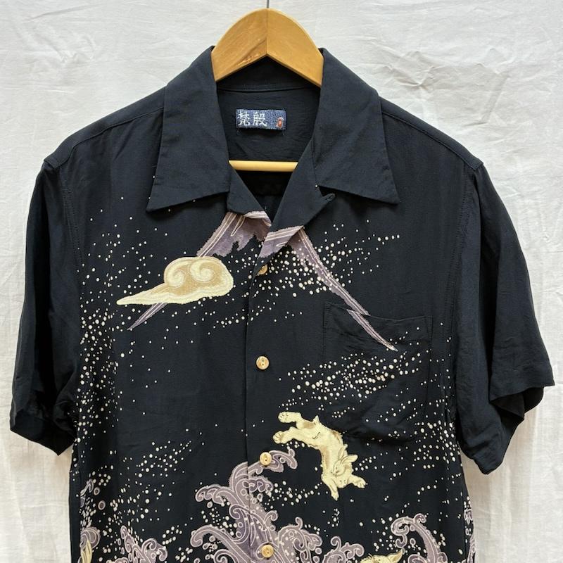古着 USED シャツ、ブラウス 半袖 梵殿 兎 波 和柄 オープンカラー レーヨン アロハシャツ M メンズ USED 古着 中古 50164687
