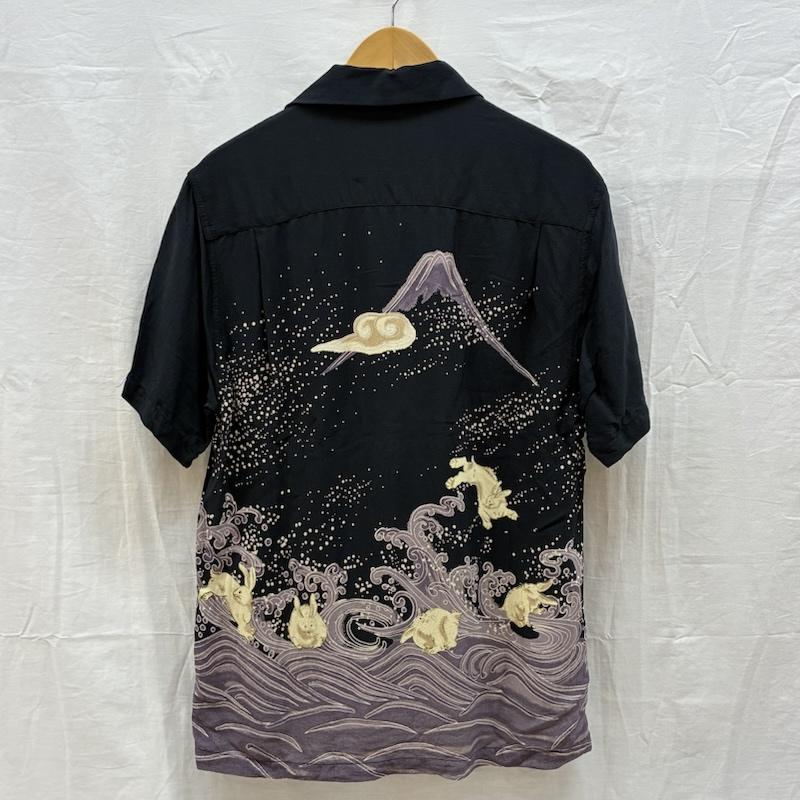 古着 USED シャツ、ブラウス 半袖 梵殿 兎 波 和柄 オープンカラー レーヨン アロハシャツ M メンズ USED 古着 中古 50164687