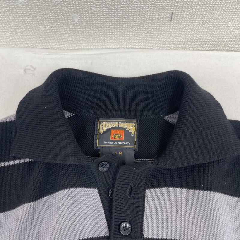 古着 USED ニット、セーター 半袖 FB COUNTY チャーリーブラウン ボーダー ニット ポロシャツ M 黒 / ブラック / black メンズ USED 古着 中古 50164696