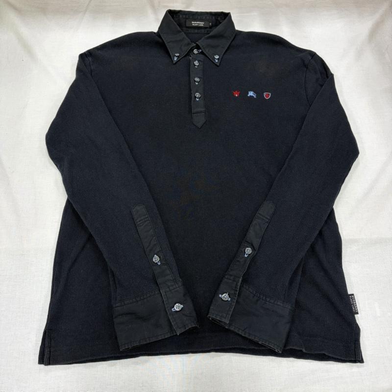 バーバリーブラックレーベル BURBERRY BLACK LABEL ポロシャツ 長袖 長袖 ポロシャツ ロンT サーマル ロゴ 刺繍 ボタンダウン カットソー Y2K 3 ワンポイント X ロゴ、文字 X 刺繍 黒 / ブラック / black X 赤 / レッド / red X 水色 / ライトブルー / メンズ USED 古着 中古 50164713