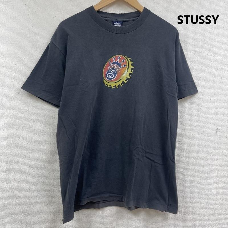 ステューシー STUSSY Tシャツ 半袖 90s 紺タグ OLD STUSSY 王冠 プリント Tシャツ カットソー ボトルキャップ M 黒 / ブラック / black メンズ USED 古着 中古 50164723