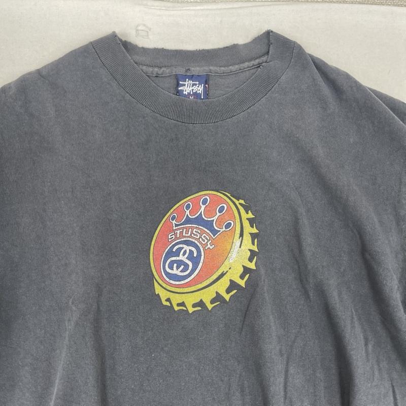 ステューシー STUSSY Tシャツ 半袖 90s 紺タグ OLD STUSSY 王冠 プリント Tシャツ カットソー ボトルキャップ M 黒 / ブラック / black メンズ USED 古着 中古 50164723