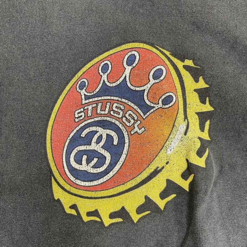 ステューシー STUSSY Tシャツ 半袖 90s 紺タグ OLD STUSSY 王冠 プリント Tシャツ カットソー ボトルキャップ M 黒 / ブラック / black メンズ USED 古着 中古 50164723